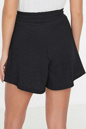 Moda Örme Normal Bel Geniş Paça Gündelik Vizon Rahat Kesim Normal Bel Bürümcük Dokulu Şort