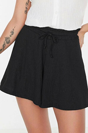 Moda Örme Normal Bel Geniş Paça Gündelik Vizon Rahat Kesim Normal Bel Bürümcük Dokulu Şort