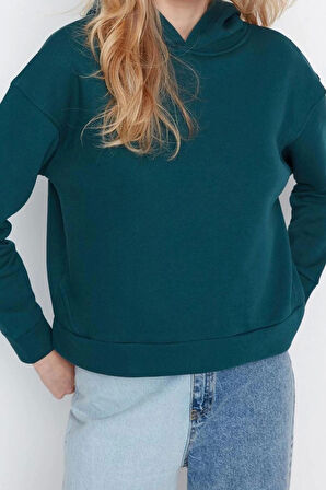 Tarz Regular Kapüşonlu Düşük Kol Regular Normal Kalıp Basic Kalın İçi Polarlı Örme Sweatshirt