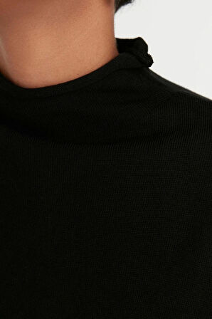 Moda Regular Günlük Tek Plaka Triko Yarım Balıkçı Yaka Uzun Kol Shift Uzun Boy Tesettür Elbise