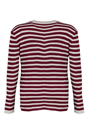 Stil Kadın Regular Standart Kol Bisiklet Yaka Büyük Beden Çizgili Fitilli Vücudu Saran Triko Kazak