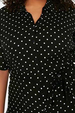 Moda Rahat Casual Günlük Shally Dokuma Gömlek Yaka Kısa Kol A-Line Maxi Boy Büyük Beden Elbise