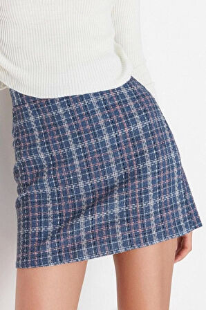 Moda Ekose Desen Resmi Mini Boy Ekose Desenli Tüvit Kumaş Mini Dokuma Etek