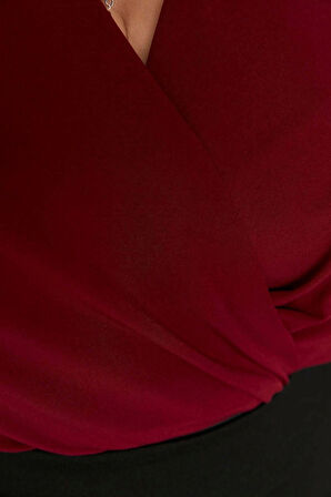 Moda Büyük Beden Kruvaze Örme Regular Düz Desen Casual Günlük Regular Uzun Kol Bluz