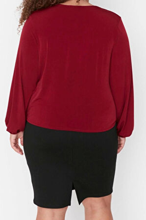 Moda Büyük Beden Kruvaze Örme Regular Düz Desen Casual Günlük Regular Uzun Kol Bluz