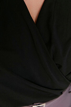 Moda Büyük Beden Kruvaze Örme Regular Düz Desen Casual Günlük Regular Uzun Kol Bluz