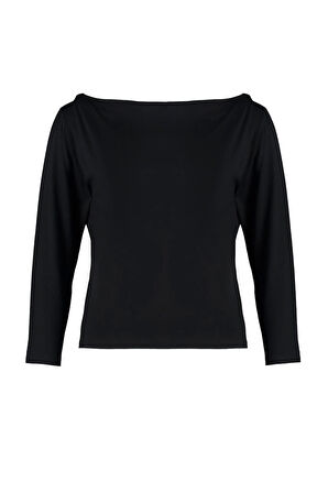 Moda Büyük Beden Carmen Yaka Örme Fit Düz Desen Casual Günlük Regular Uzun Kol Bluz