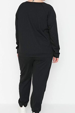 Tarz Rahat Büyük Beden Uzun Kollu Lastikli Paça Baskılı Pamuklu Örme Pijama Takımı