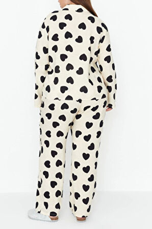 Tarz Rahat Büyük Beden Uzun Kollu Boru Paça Kalpli Dokuma Pijama Takımı