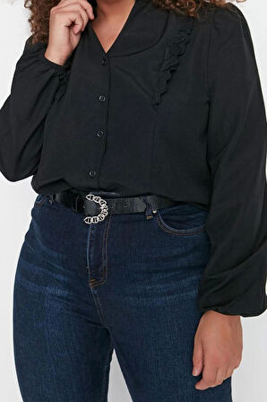 Moda Kadın Büyük Beden Hakim Yaka Düz Desen Günlük Hakim Yaka Gömlek