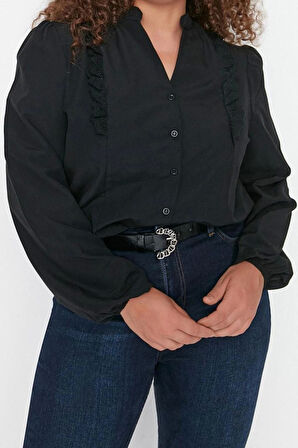 Moda Kadın Büyük Beden Hakim Yaka Düz Desen Günlük Hakim Yaka Gömlek