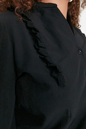 Moda Kadın Büyük Beden Hakim Yaka Düz Desen Günlük Hakim Yaka Gömlek