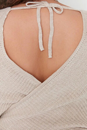 Büyük Beden Kadın Modern Tarz Rahat Uzun Kruvaze Düz Kol Regular Triko Kazak