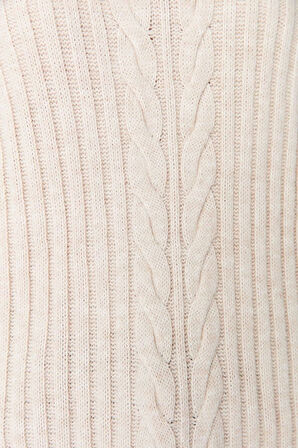 Kadın Modern Tarz Rahat Uzun Yarım Balıkçı Yaka Saç Örgü Kol Regular Triko Kazak