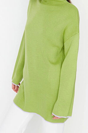 Stil Modern Kadın Midi İspanyol Kol Dik Yaka Tesettür lu Triko Kazak