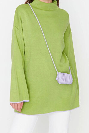 Stil Modern Kadın Midi İspanyol Kol Dik Yaka Tesettür lu Triko Kazak