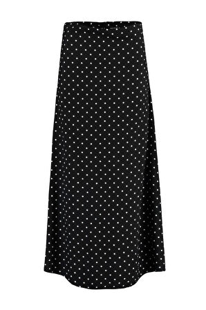 Moda Tesettür Regular Çiçekli Desen Günlük Maxi Boy Puantiye Desenli Çan Dokuma Etek