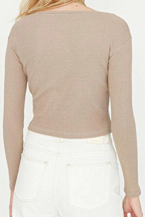 Stil Kadın 2li Paket Fitted Vücuda Oturan Fitilli Esnek Bluz Crop Örme Slim Kalıp