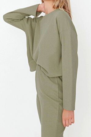 Tarz Rahat Uzun Kollu Boru Paça Waffle Kumaş Örme Pijama Takımı