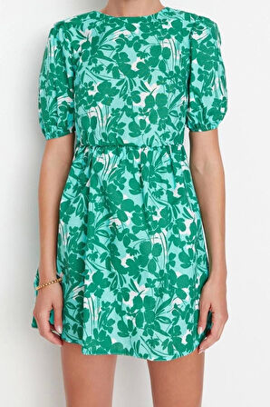 Moda Regular Casual Günlük Poplin Dokuma Bisiklet Yaka Kısa Kol Skater Mini Boy Elbise