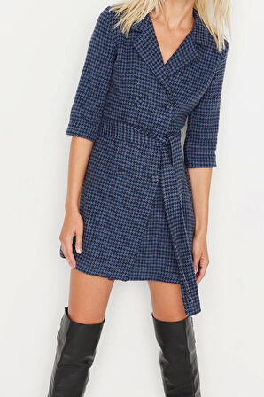 Moda Regular Business Flanel Dokuma Ceket Yaka Truvakar Kol Kol Ceket Elbise Mini Boy Elbise