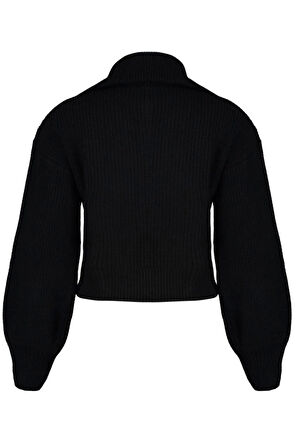 Kadın Modern Tarz Regular Dik Yaka Crop Triko Hırka