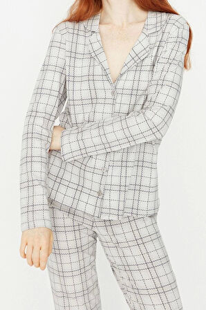 Tarz Rahat Uzun Kollu Boru Paça %100 Pamuklu Ekoseli Örme Pijama Takımı