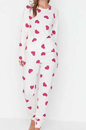 Tarz Rahat Uzun Kollu Boru Paça %100 Pamuklu Kalpli Örme Pijama Takımı