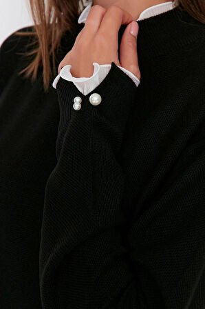 Kadın Modern Tarz Rahat Uzun Bisiklet Yaka Düz Kol Midi Triko Kazak