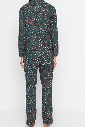 Tarz Rahat Uzun Kollu Boru Paça %100 Pamuk Penguen Desenli Kış Temalı Örme Pijama Takımı