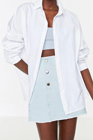 Moda Kadın Gömlek Yaka Düz Desen Günlük Pamuklu Oversize Geniş Kalıp Dokuma Gömlek