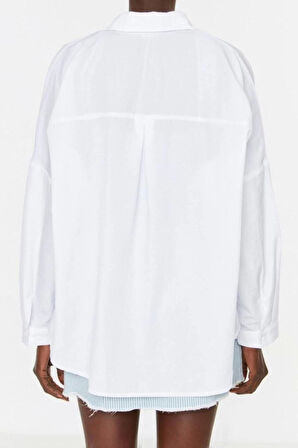 Moda Kadın Gömlek Yaka Düz Desen Günlük Pamuklu Oversize Geniş Kalıp Dokuma Gömlek