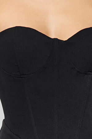 Moda Regular Mezuniyet Balo Finike Dokuma Kalp Yaka Uzun Kol Bodycone Mini Boy Elbise