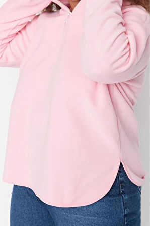 Büyük Beden Tarz Oversize Kapüşonlu Düşük Kol Regular Kalın Polar Örme Sweatshirt