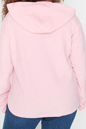 Büyük Beden Tarz Oversize Kapüşonlu Düşük Kol Regular Kalın Polar Örme Sweatshirt