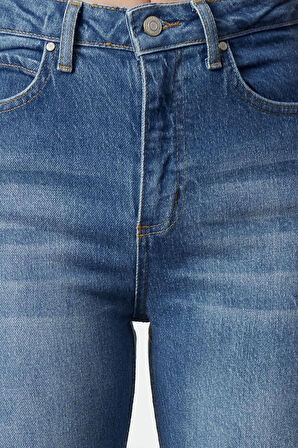 Stil Kadın Moda Denim Kot Pantolon Regular Boru Paça Yırtmaçlı Yüksek Bel Jeans