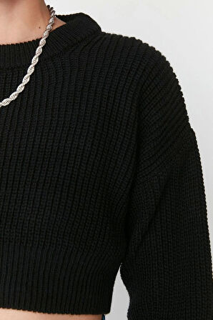 Stil Modern Kadın Crop Düşük Kol Bisiklet Yaka Super Basic Triko Kazak