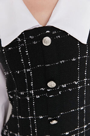 Moda Regular Gündüz Gece Tüvit Dokuma Gömlek Yaka Uzun Kol Bodycone Mini Boy Elbise