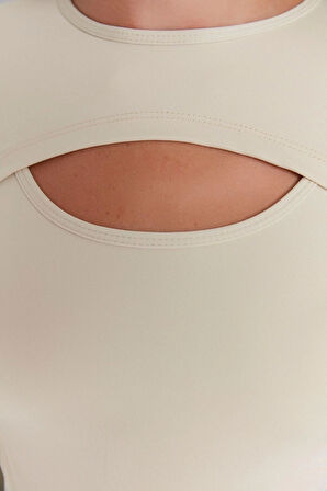 Moda Bisiklet Yaka Örme Fit Düz Desen Sportswear Crop Uzun Kol Bluz