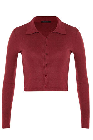 Stil Kadın Düğme Detaylı Vücuda Oturan Polo Yaka Fitilli Esnek Bluz Crop Örme Slim Kalıp