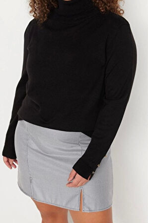 Büyük Beden Kadın Modern Tarz Rahat Uzun Balıkçı Yaka Düz Kol Regular Triko Kazak