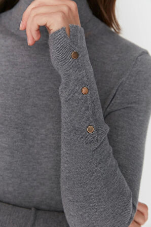 Kadın Modern Tarz Rahat Uzun Balıkçı Yaka Düz Kol Regular Triko Kazak