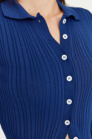 Kadın Modern Tarz Slim Polo Yaka Regular Triko Hırka