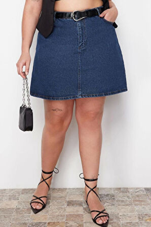 Moda Büyük Beden Düz Desen Günlük Mini Boy Yüksek Bel A Shape Denim Etek