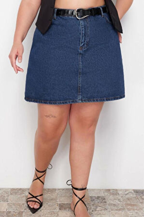 Moda Büyük Beden Düz Desen Günlük Mini Boy Yüksek Bel A Shape Denim Etek