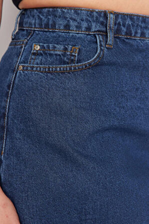 Moda Büyük Beden Düz Desen Günlük Mini Boy Yüksek Bel A Shape Denim Etek