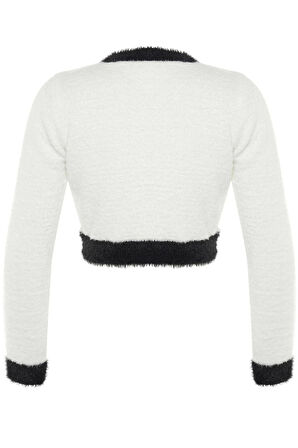 Kadın Modern Tarz Slim Bisiklet Yaka Crop Triko Hırka