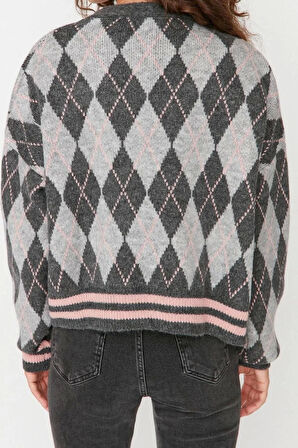 Kadın Modern Tarz Rahat Uzun V Yaka Baklava Kol Regular Triko Hırka