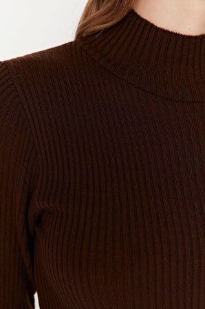 Moda Slim Casual Günlük Tek Plaka Triko Dik Yaka Uzun Kol Bodycone Mini Boy Elbise