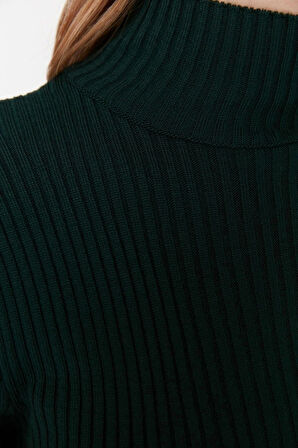Moda Slim Casual Günlük Tek Plaka Triko Dik Yaka Uzun Kol Bodycone Mini Boy Elbise